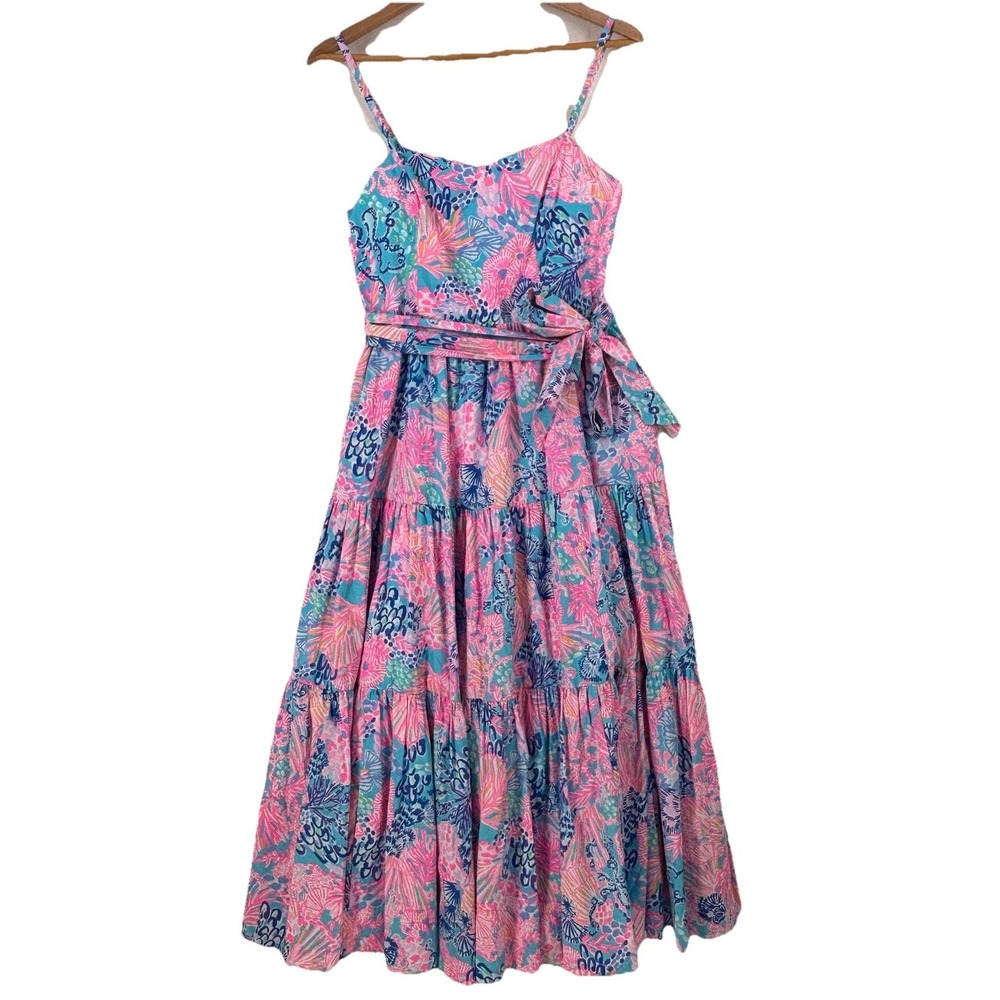 Lilly Pulitzer Edith Tiered Midi Dress Sz 4 Splendor in the Sand Colorful Floral